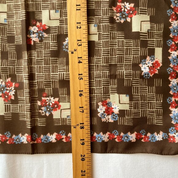 Vintage Italian Womens Scarf Geometric Floral Square Polyester Brown Blue Pink - Picture 10 of 11